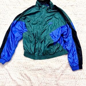 Vintage Nike Windbreaker Jacket Green Blue Black Retro 90s Y2K Colorblock